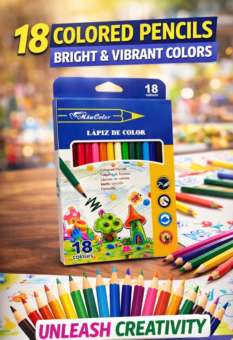 Mbacolor 18pcs Color Pencil Set - Pre-sharpened, Soft Core, Two-handed Use, Round, Medium Point, Wooden, for Drawing and Coloring Books, Suitable for Artists and Enthusiasts-School Party, Birthday Gift - Image 1